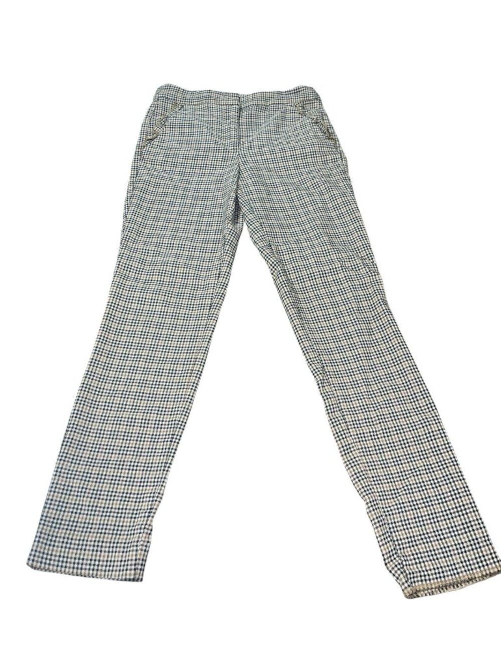 ZARA BASIC Women's Size XS Plaid Ankle Pants Ruffle Pockets FLAWED READ